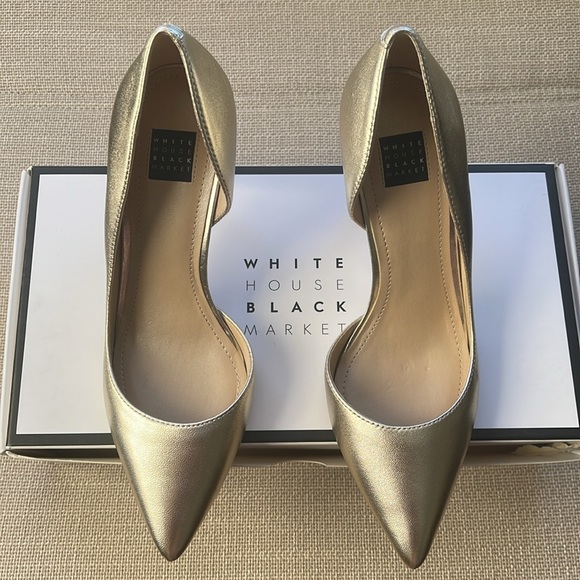 WHBM Ella Leather D'Orsay Heels Gold Metallic 5.5M - Picture 4 of 9